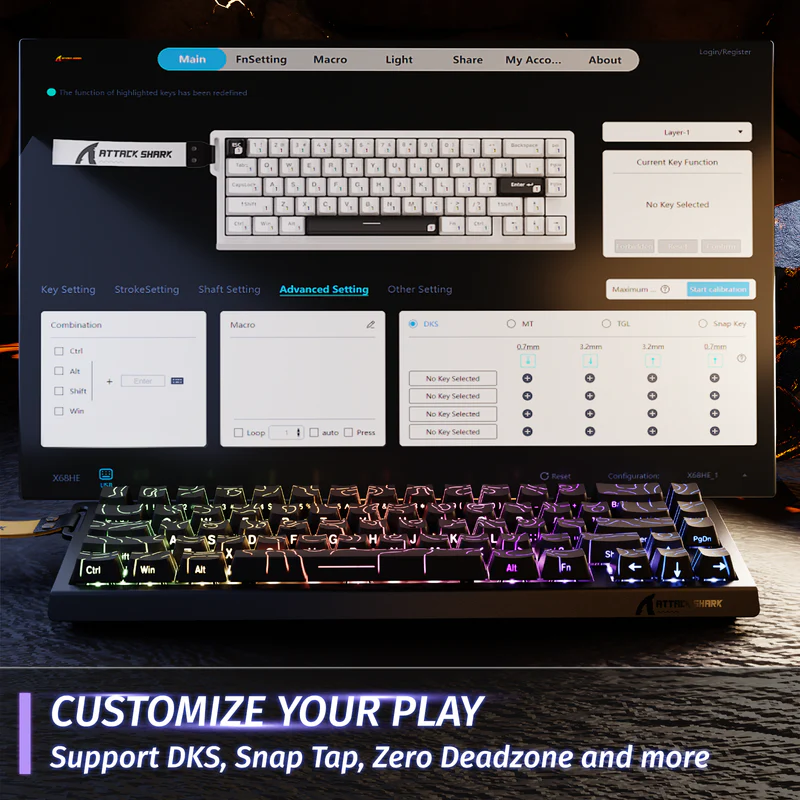 ATTACK SHARK X68 HE Rapid Trigger Magnetic Switch Gaming Keyboard with RGB Backlighting