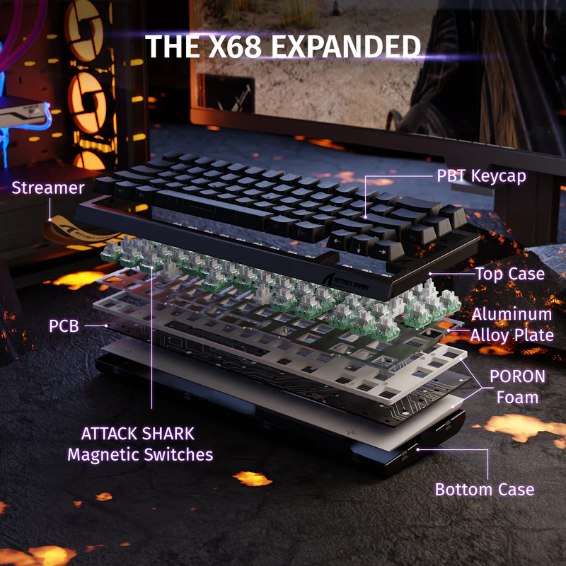ATTACK SHARK X68 HE Rapid Trigger Magnetic Switch Gaming Keyboard with RGB Backlighting