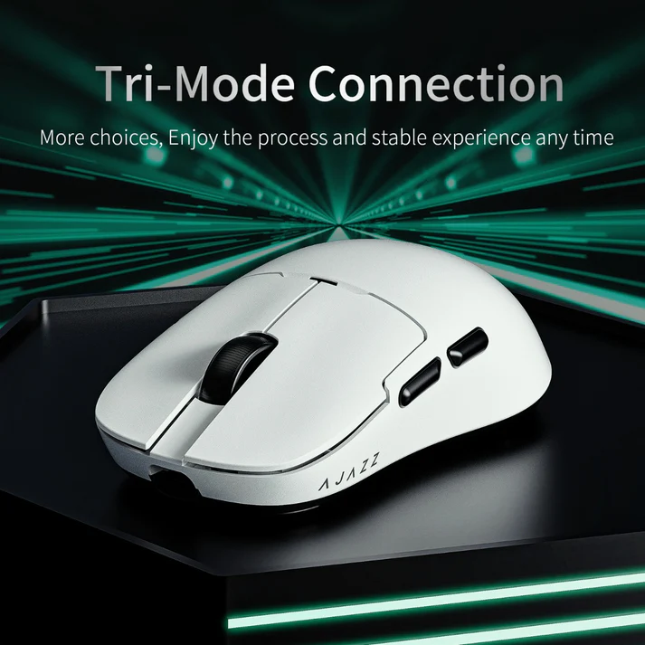 Ajazz AJ159 NL Ultra-Lightweight Wireless Gaming Mouse in White, high-performance sensor for competitive gaming.