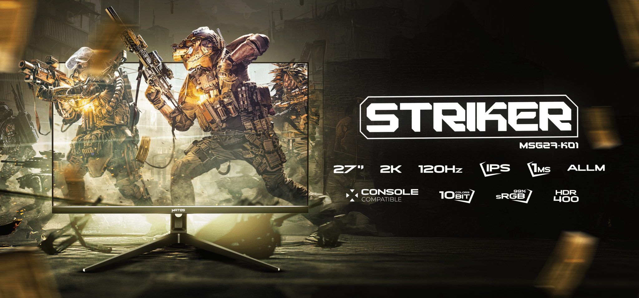 Matos Striker MSG27-K01 Gaming Monitor 27" 2K Fast IPS 120Hz HDR400