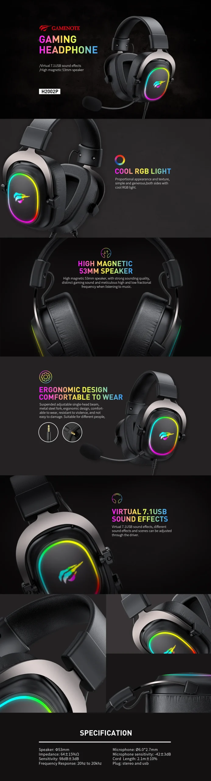 HAVIT USB 7.1  H2002P BLACK GAMING HEADSET