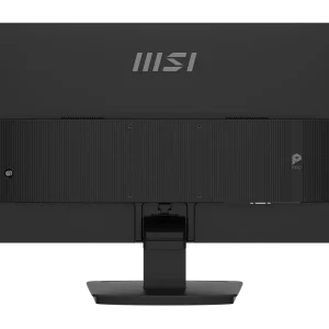 MSI MP243L E12 monitor displaying a colorful screen on a modern wooden desk setup