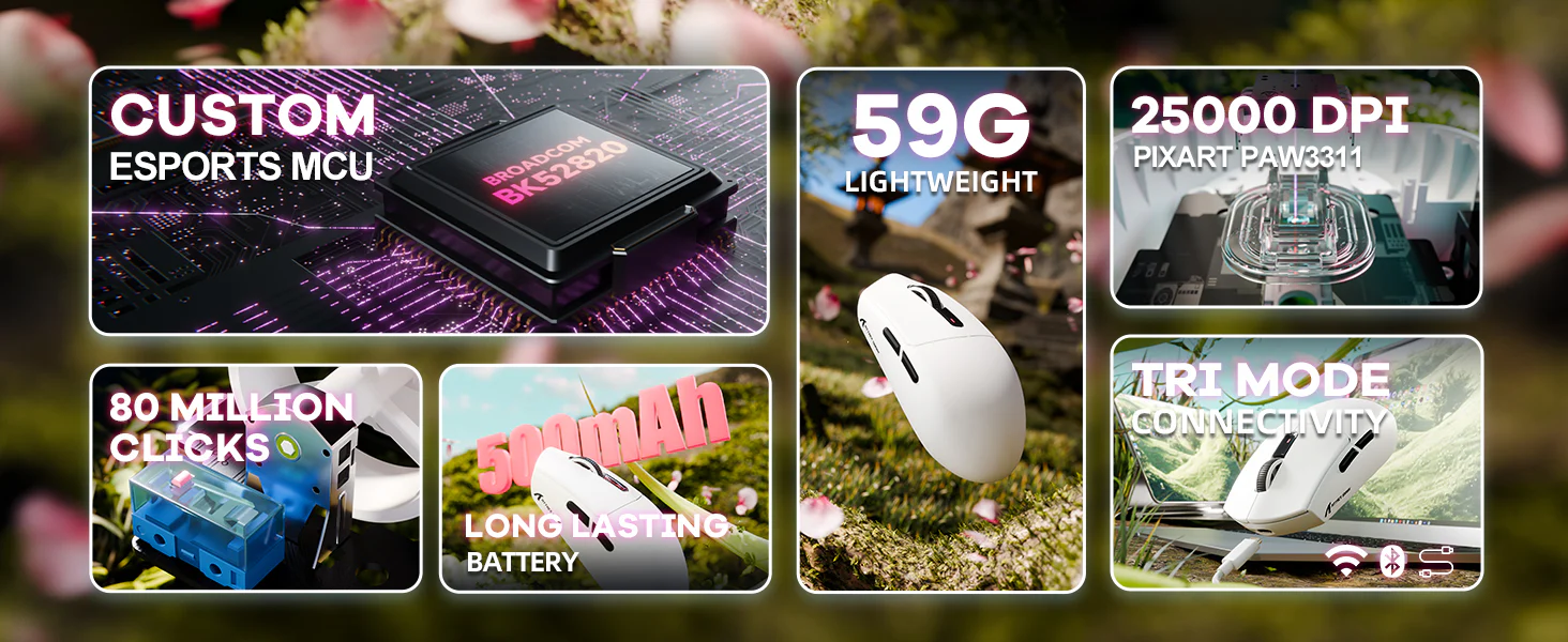 Attack Shark G3 white wireless gaming mouse