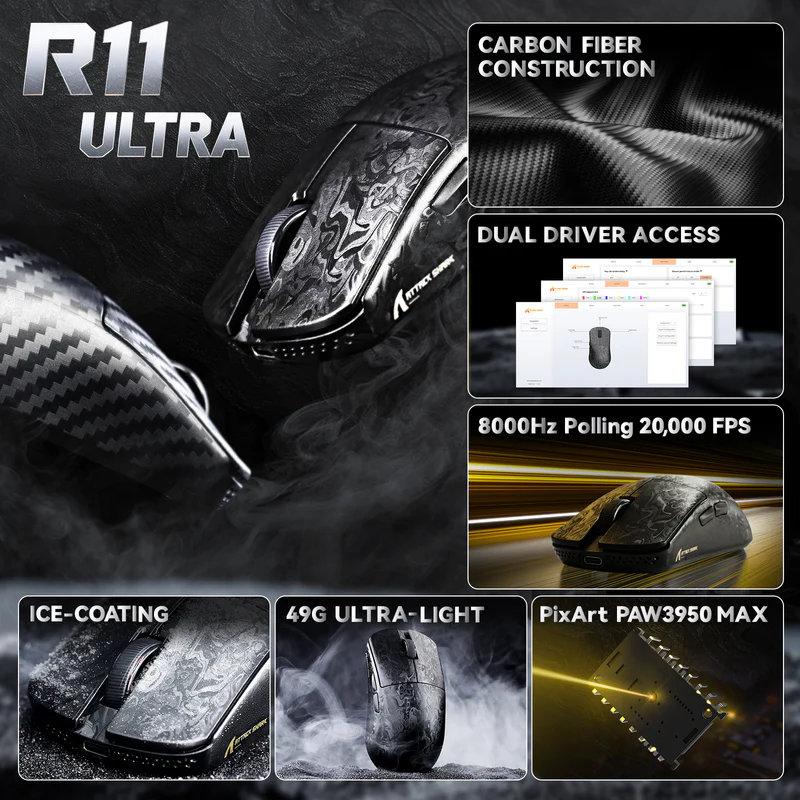 ATTACK SHARK R11 ULTRA Carbon Fiber Wireless Gaming Mouse