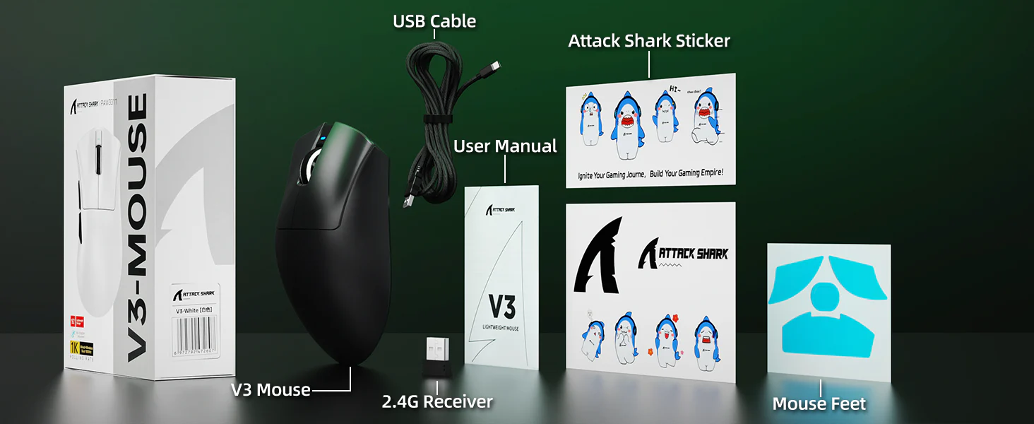 ATTACK SHARK V3 wireless gaming mouse in black